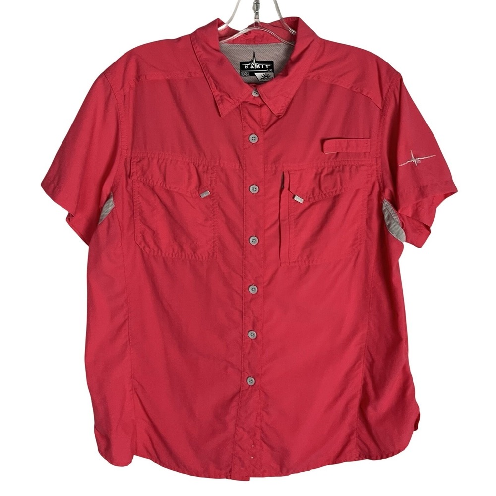 Habit Shirt Women's L Dark Pink Button Up‎ 30+ Solar Collared Outdoor